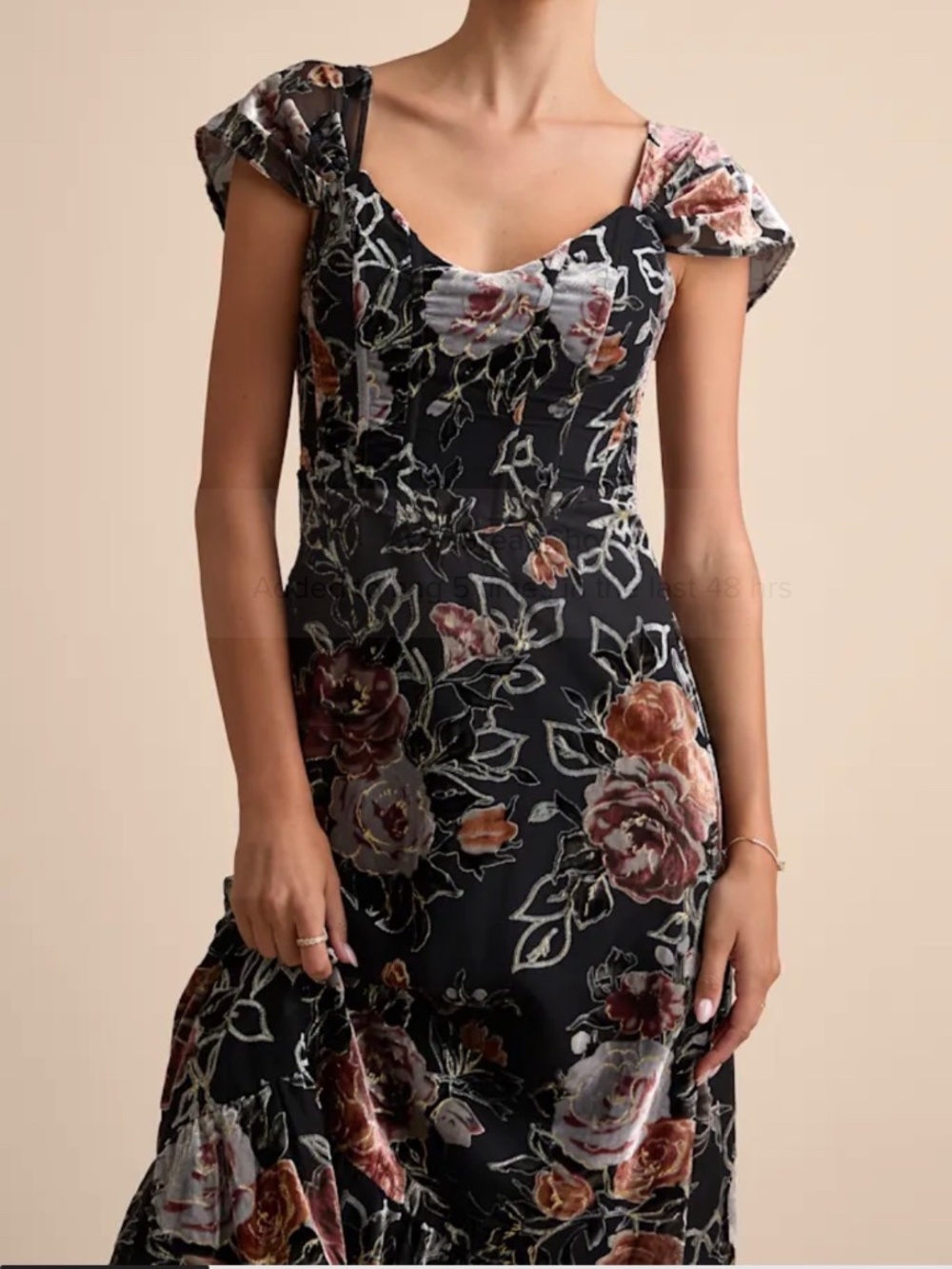Lulus black velvet floral burnout midi dress